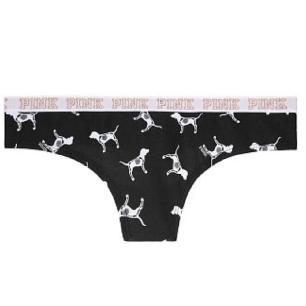 New Victoria’s Secret PINK Logo Thong Panties - XSmall - Halloween Skeleton Dog